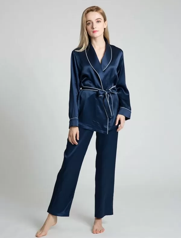 Contrast Trim Silk Pajamas Set
