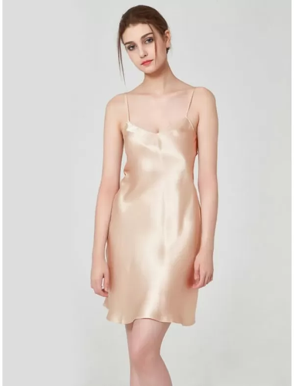 19 Momme Basic V-neck Short Silk Slip Nightgown